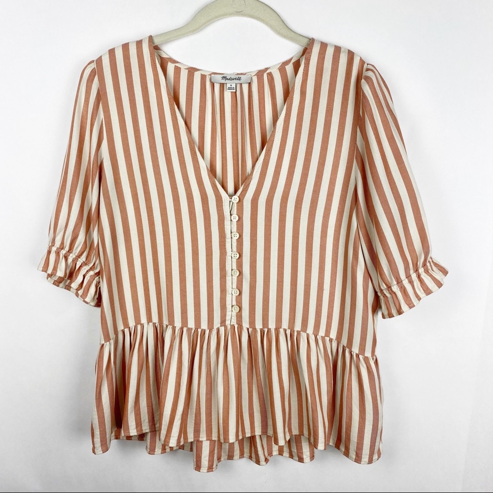 Madewell Courtyard Ruffle Hem Top Stripe Small - Picture 8 of 8